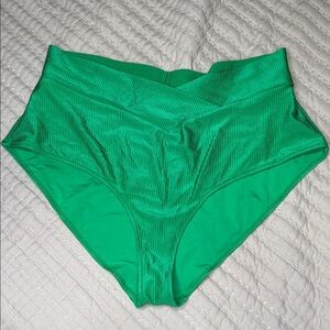 Aerie Shine Rib Crossover High-Waisted Bikini Bottom | Green Mission | XXL